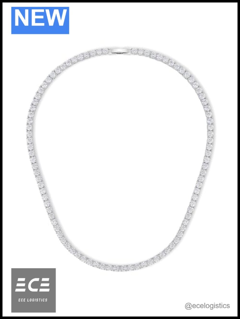 18K Shiny White Gold Plated Tennis Necklace 3mm Round Cubic Zirconia 18 Inches